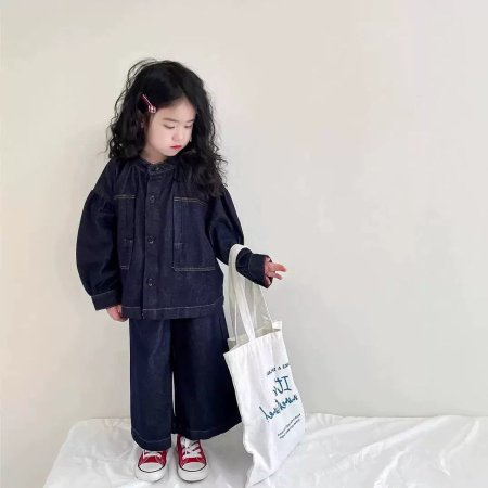 طقم جينز كحلي بنّاتي جاكيت وبنطلون