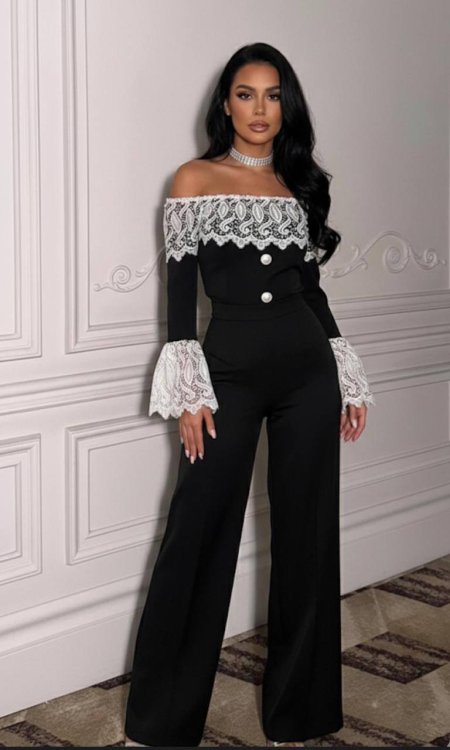 طقم رسمي أوف شولدر باللونين أسود و أبيض